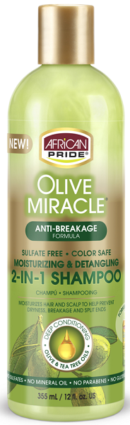 AFRICAN PRIDE OLIVE MIRACLE 2-IN-1 SHAMPOO & CONDITIONER 12 OZ 